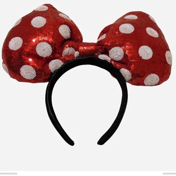 Pre-owned Disney Red and White Sequin Bow Headband - Picture 1 of 4